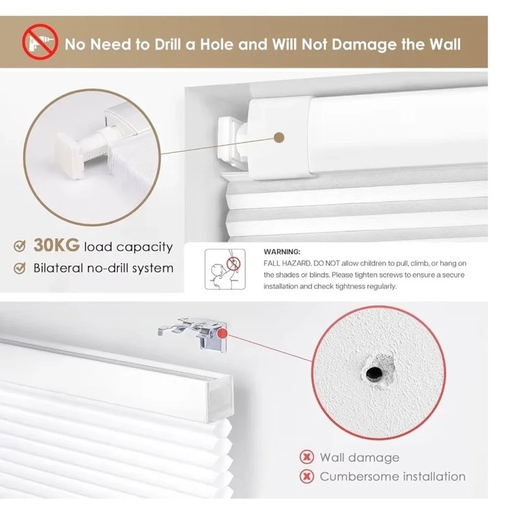 No Drill Cordless Cellular Shades Top Down‎ Bottom Up Blackout White 22